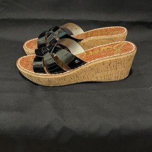 Sam Edelman cork wedge black patent Excellent Condition